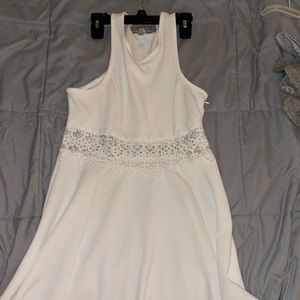 white lace mid dress no sleeves